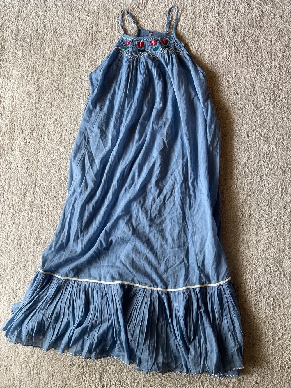 Free People Tip Toeing Tulip Embroidered Gauze maxi Blue Dress - Picture 4 of 9